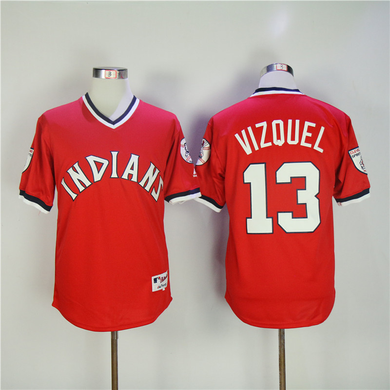 Men's Cleveland Indians #13 Omar Vizquel Red Turn Back The Clock Throwback Stitched MLB Jersey